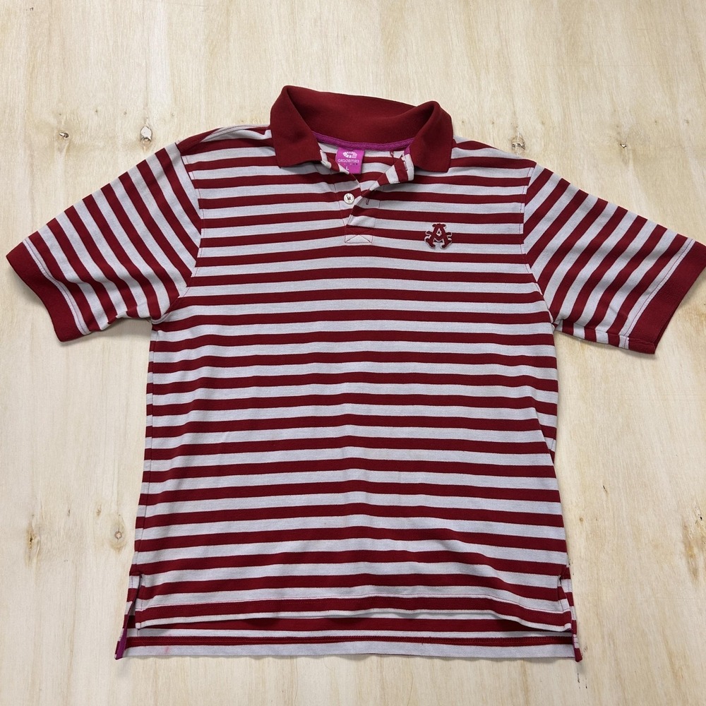 Akademiks Colours Polo Shirt Mens Large Red Gray Stripe Short Sleeve Casual Knit